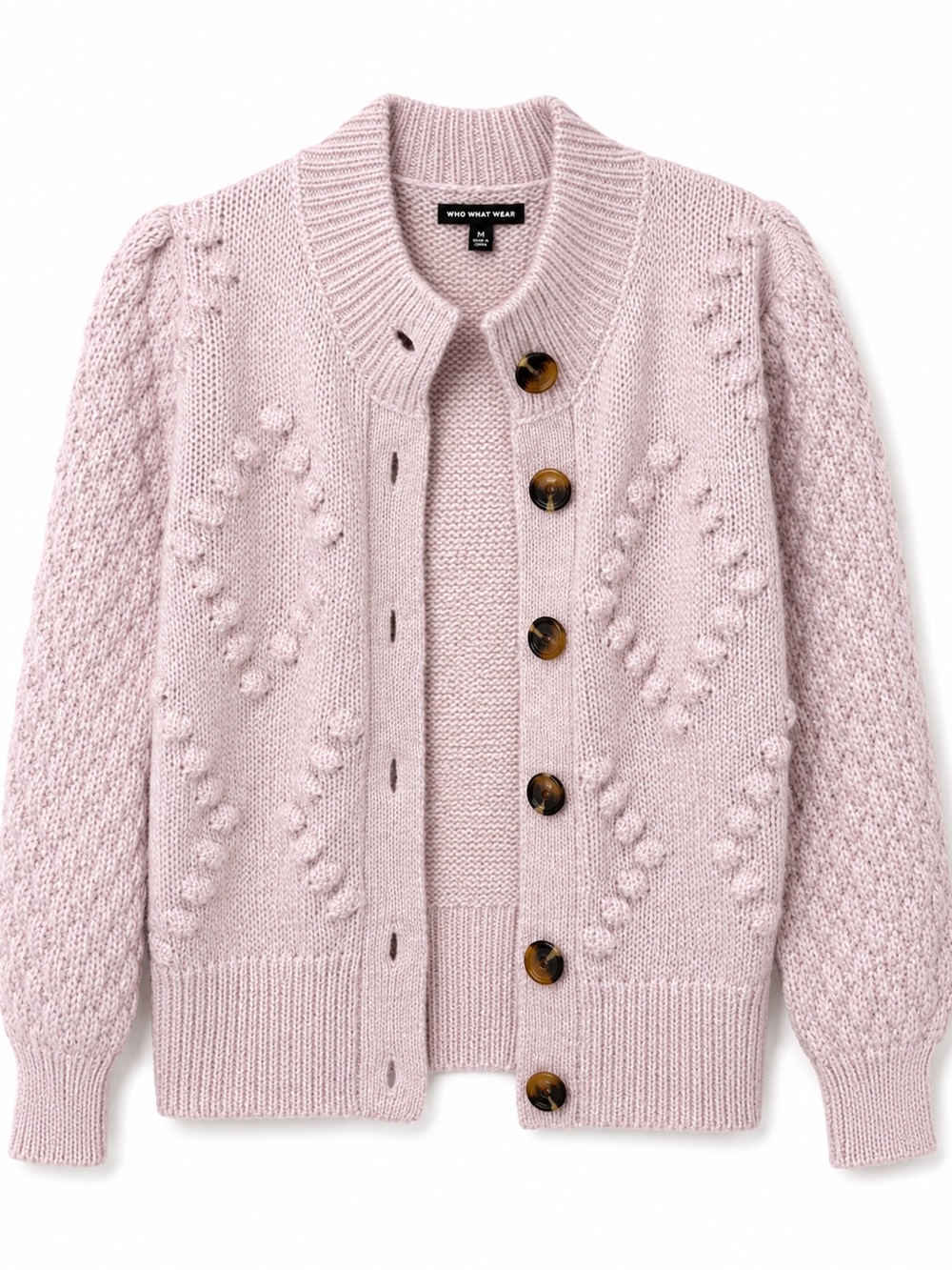 Who What Wear Blush Pink Bobble Knit Cardigan Sweater Medium Cozy Cottagecore - Picture 2 of 8